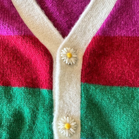 YITAI Stripe Cardigan with Flower Buttons – L (Cream/Pink/Green/Blue/Orange Mult - Picture 2 of 7